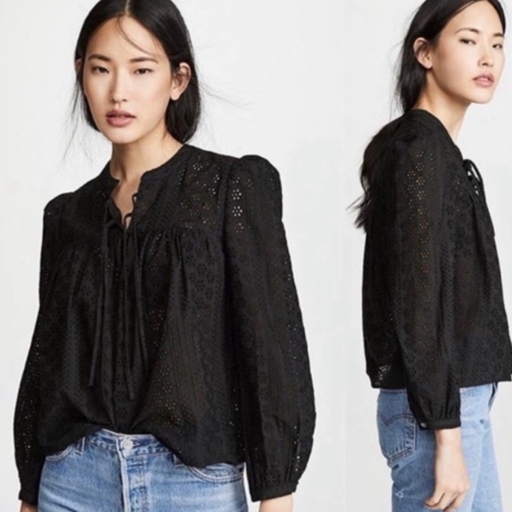 Madewell black eyelet blouse small